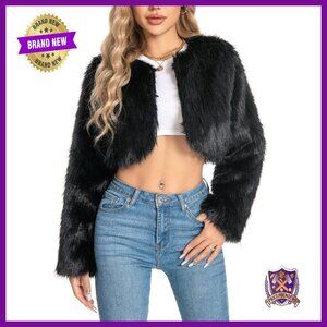 Plus Size Cropped Faux Fur Jacket Fuzzy Fluffy Winter Coat